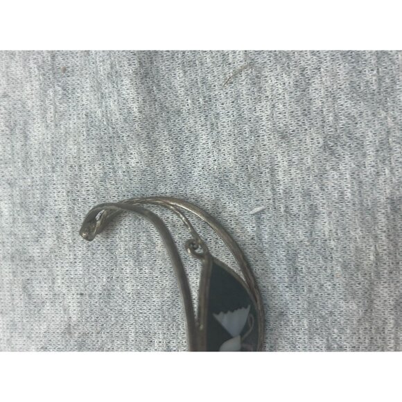 Vintage Bracelet Alpaca Mexico Silver Tone Abalone Shell Butterfly Small Onyx - Picture 3 of 7